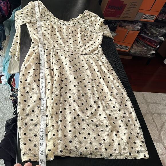 Betsey Johnson Cream and Black Lace Polka Dot Dress - Picture 6 of 9